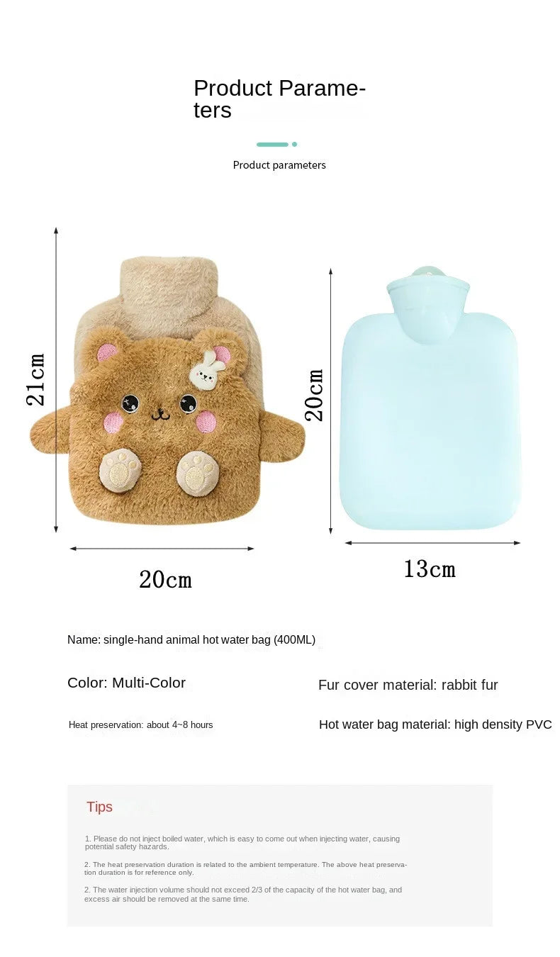 2024 Lovely Cartoon Hand Po Warm Water Bottle 400ml Hot Water Bottles Portable Hand Warmer Girls Pocket Hand Feet Hot Water Bag