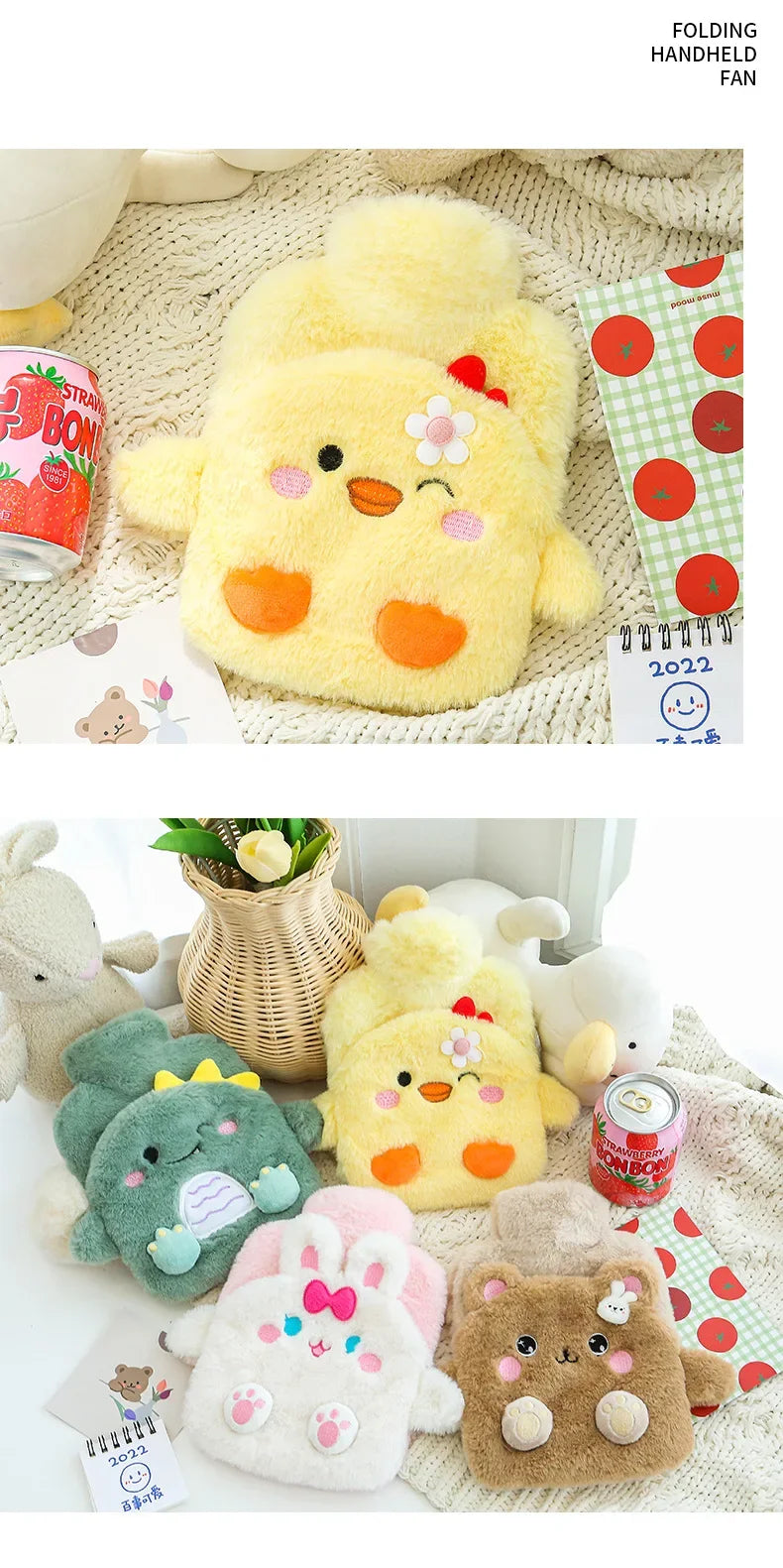 2024 Lovely Cartoon Hand Po Warm Water Bottle 400ml Hot Water Bottles Portable Hand Warmer Girls Pocket Hand Feet Hot Water Bag