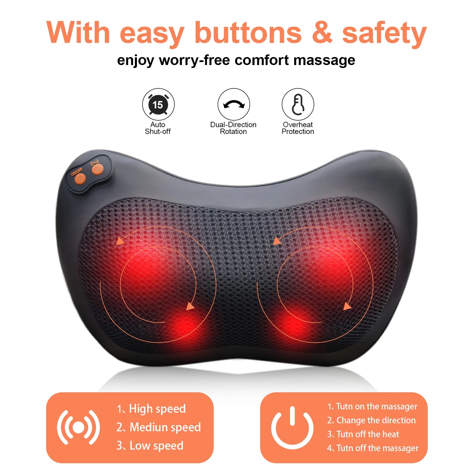 Multi-directional Massager Trapezius Electric Massage Car Home Pillow Waist Neck Shoulder Cervical Shiatsu Kneading Masajeador