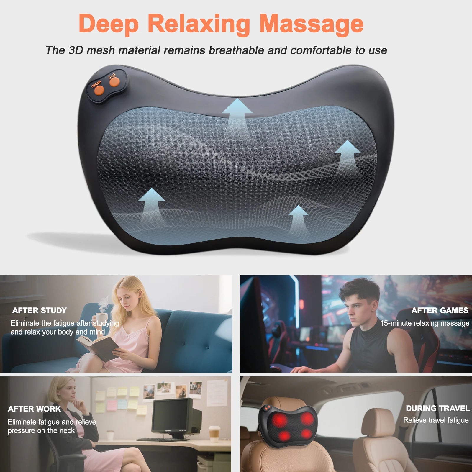 Multi-directional Massager Trapezius Electric Massage Car Home Pillow Waist Neck Shoulder Cervical Shiatsu Kneading Masajeador